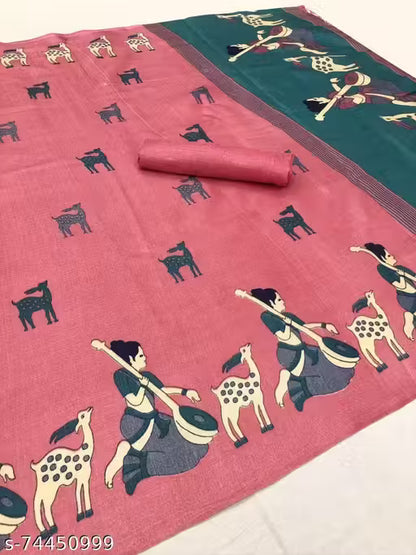 Silk Pink Tassels and Latkans Saree With Blouse